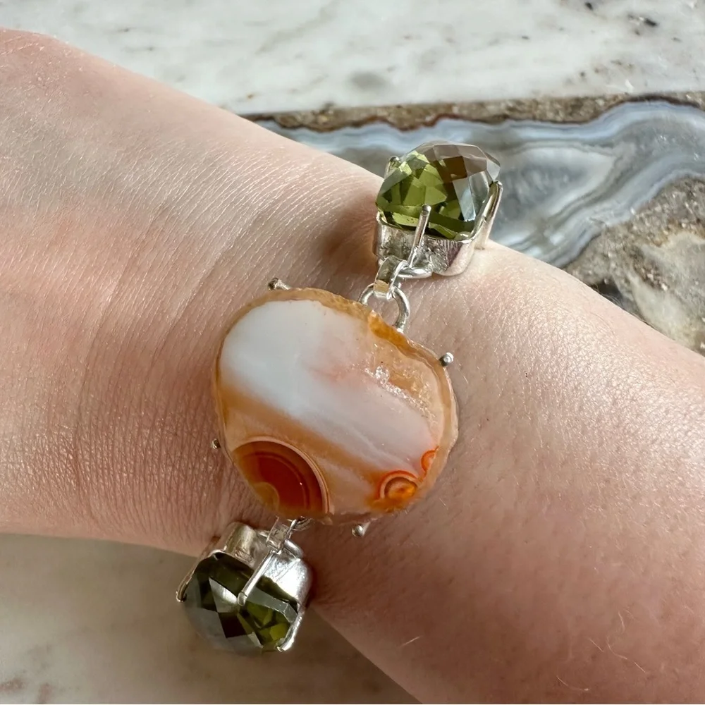 2131 Artisan Silver Bracelet with Green and Yellow Stones